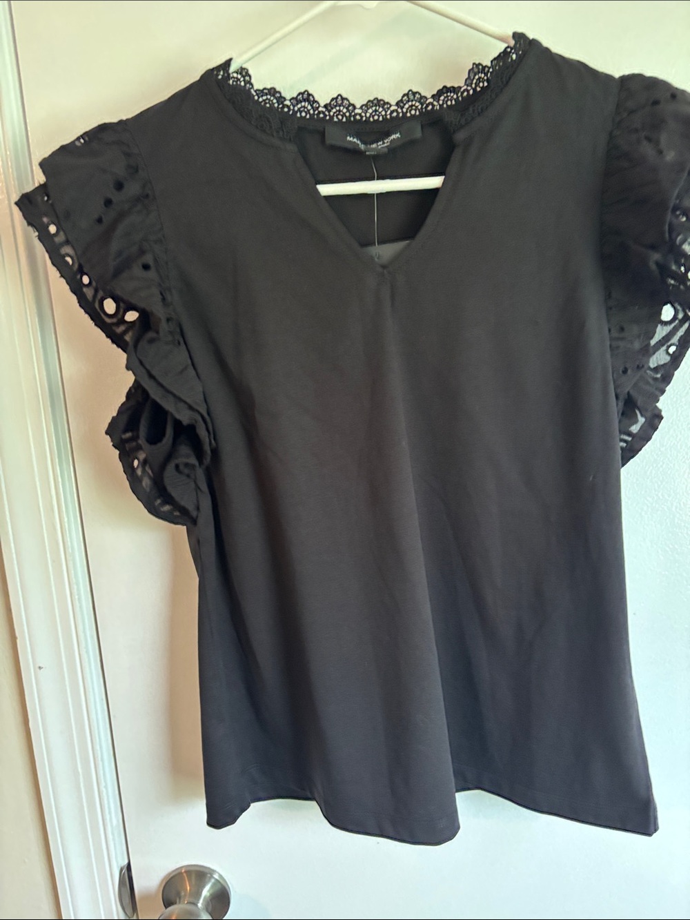 Marc New York Black Eyelet Flutter Sleeve Blouse